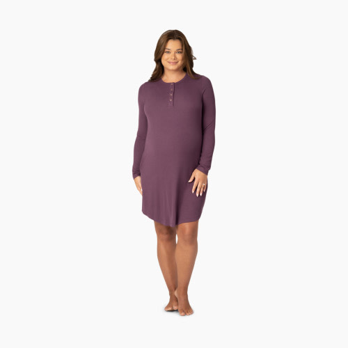 Kindred Bravely Riley Ribbed Bamboo Maternity & Nursing Nightgown - Burgundy Plum, Large