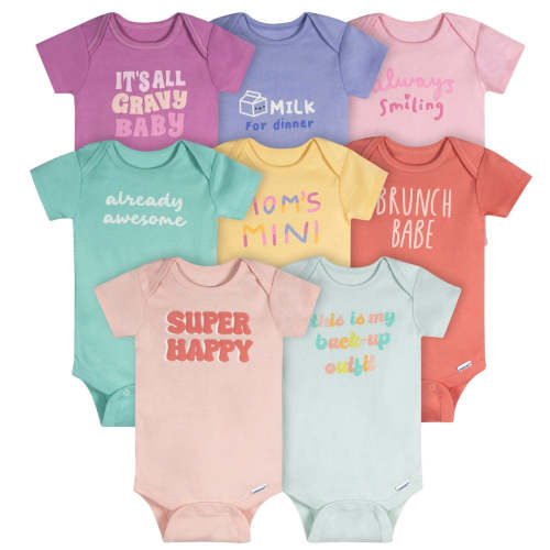 8-Pack Baby Girls Super Happy Short Sleeve Onesies® Bodysuits – Gerber Childrenswear