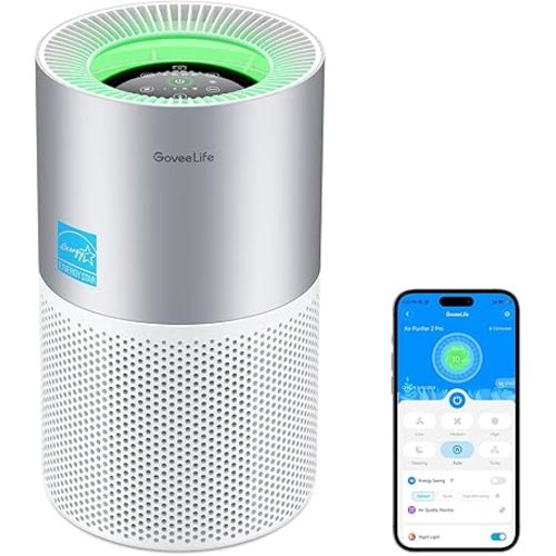 GoveeLife Smart Air Purifier for Homes and Large Rooms with Detachable Pre-filter, Air Quality Monitor, Covers up to 1162ft², PM2.5 Sensor, App & Alexa Control for Pet Hair, Pollen, Dust, and Smoke