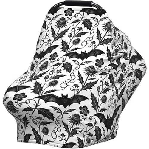 Goth Halloween Bat Gothic Baby Stuff Car Seat Cover for Baby,Mom Nursing Breastfeeding Covers,Multi-Use Car Seat Canopy Carrier Cover,Stroller Cover Newborn Shower Gift for Boys Girls