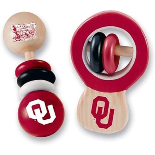 BabyFanatic Wood Rattle 2 Pack - NCAA Oklahoma Sooners - Officially Licensed Baby Toy Set!