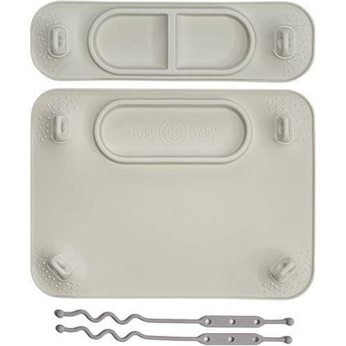 BUSY BABY Silicone Mat Bundle - 1 Original Mat Plus 1 Mini Mat, New Stronger Suction Cups, 6 Straps to Secure Baby Essentials and Keep Them Off The Floor, Baby Led Weaning, Wet Bag Included (Tan)