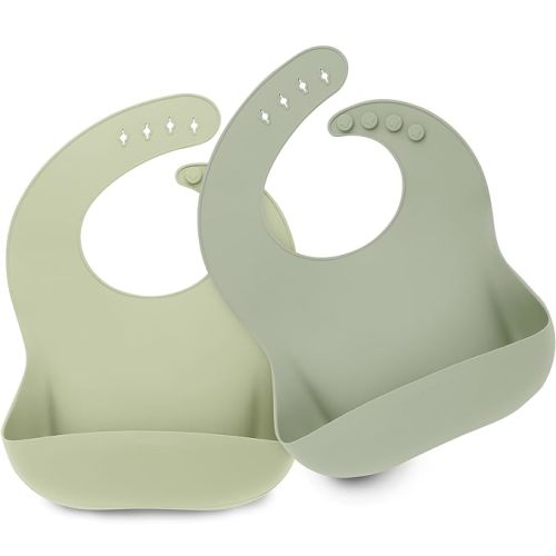 KeaBabies 2-Pack Silicone Bibs For Babies, Silicone Baby Bibs for Eating, Food-Grade Pure Silicone Bib, Toddler Bibs, Waterproof Bibs, Feeding Bibs, Silicon Bibs for Toddlers, Boys, Girls (Sage)