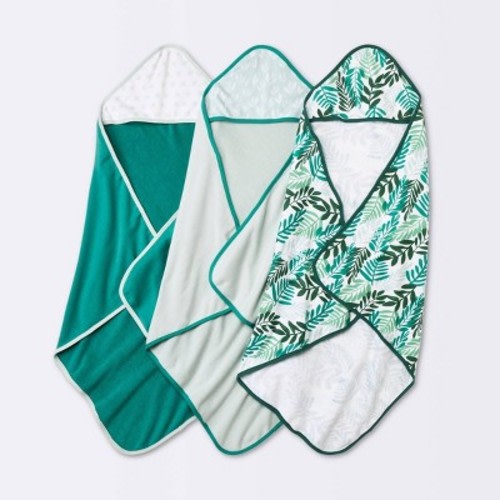 Baby 3pk Foliage Hooded Towel - Cloud Island™ Green