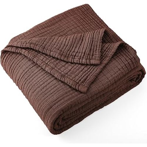 Carriediosa 100% Cotton Muslin Throw Blanket 50" X 70" Throw XL Size，4-Layers Summer Gauze Throws for Bed Couch，Soft Lightweight Breathable Linen Blankets Bedspread for Adults All Season，Dark Brown
