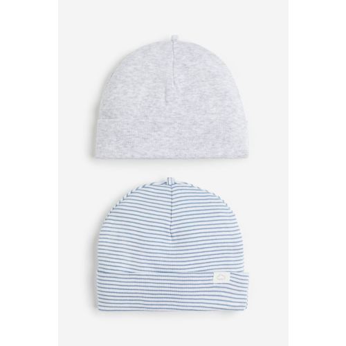 2-pack Cotton Hats, Light blue/striped