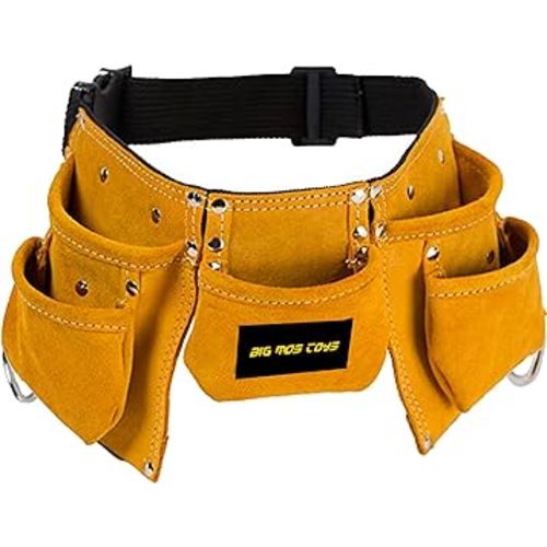 Big Mo's Toys Tool Belt - Kids Brown Faux Suede Pretend Play Belt for Tools with Adjustable Strap
