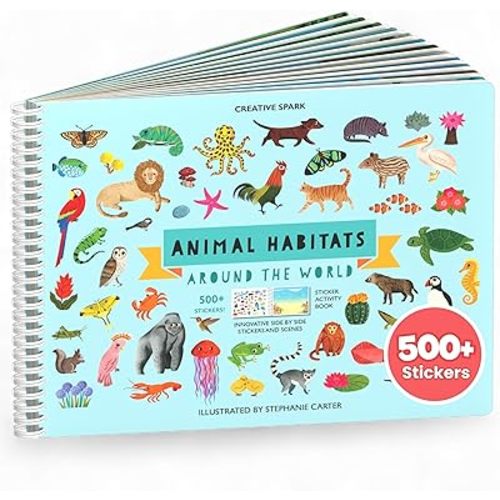Cupkin Animal Sticker Book Activity for Kids, Toddler Airplane Travel Essentials, 500+ Habitat Stickers for Kids + 12 Scenes + 12 Coloring Book Pages, Animal Lover Gift, Childrens Crafts for Ages 2-8