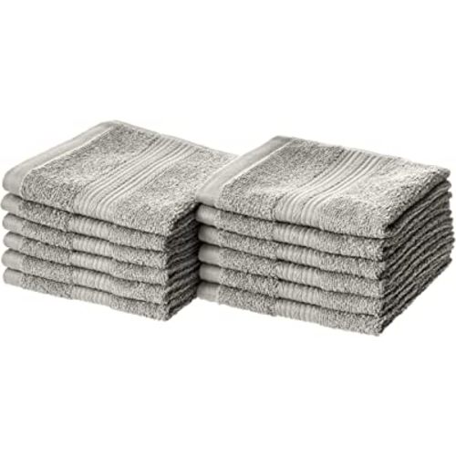 Amazon Basics - 12 Piece Fade Resistant Washcloth, 100% Cotton, Gray, 12" x 12"