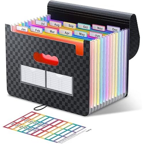 ThinkTex Accordion File Organizer, 12 - Pocket Expanding File Folders for Paper Receipts, Bills&Taxes Organizer, Portable Letter/A4 Size Document Holder for School, Office, Home with Colorful tabs