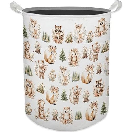 Kids Nursery Laundry Basket, Toybox for Girls Boys, Cute Boho Woodland Animals Laundry Hamper Waterproof Collapsible Storage Bin Organizer for Bedroom Bathroom Kids Toddler Room Clothes Toys