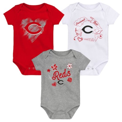 Cincinnati Reds Infant Batter Up 3-Pack Bodysuit Set - White/Red/Gray