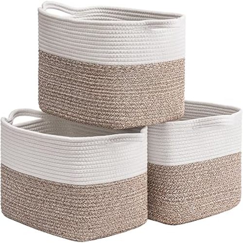 Goodpick Woven Storage Basket Small Laundry Baskets for Bedroom, Cloth Storage Bins for Organizing, Rope Baskets for Toys, Blankets, Baby Gift Basket for Nursery, 13''x10''x9'', 3 Pack