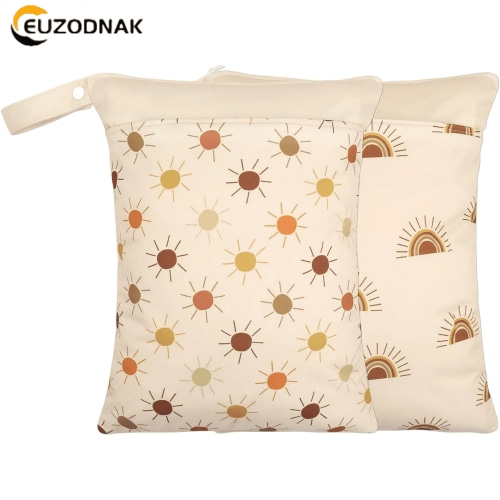 2 Pack Wet Dry Bags, Waterproof Reusable Wet Bag with Handle, Beach Pool Gym Yoga Toiletries Daycare Organizer for Swimsuit Wet Clothes