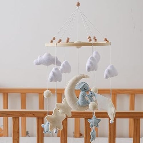 Dreaming Bunnies Baby Crib Mobile - Handmade Soothing Bedtime Baby Mobile for Crib - Felt Night Mood Nursery Decor for Baby Boys & Girls - Easy Assembly & Durable – Perfect Newborn Gifts