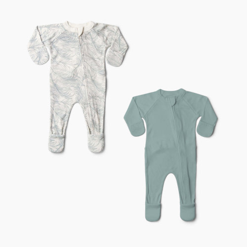 Goumi Kids Organic Cotton Printed Footie (2 Pack) - Coastal + Sea Glass, 3-6 M