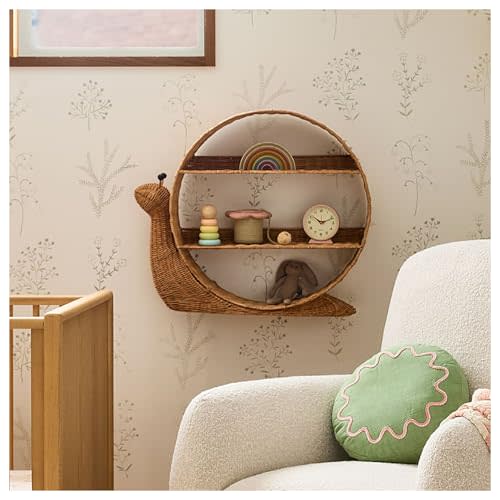 DJHK Doctor Rattan Wall Shelf - Round, Mounted Snail Decorative Storage Rack, Brown