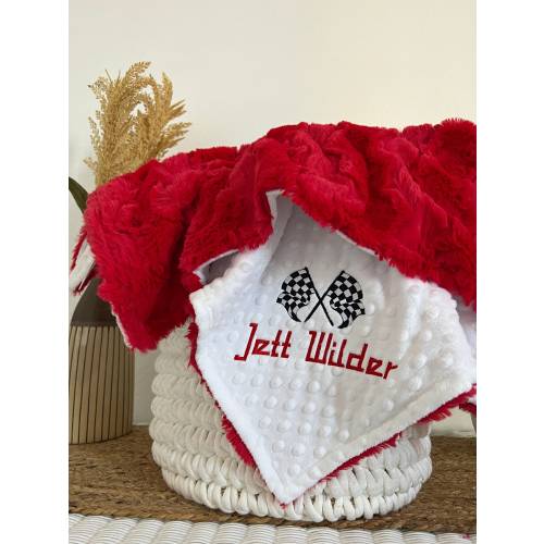 Personalized Baby Boy Blanket, Red Glacier Blanket, Newborn Boy gift, Baby Shower Gift, Race Car Flag Baby Nursery, Car Baby Gift