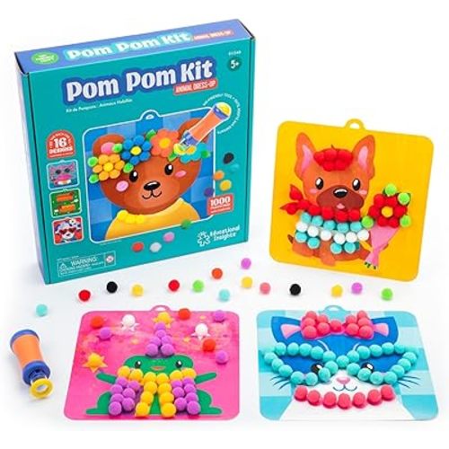 Educational Insights Pom Pom Kit - Arts and Crafts for Kids, Toddler Art Supplies, Mess Free Coloring, Toddler DIY Sensory Activity, Gift for Girls and Boys Ages 5+