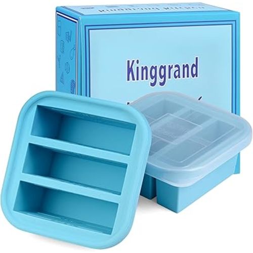 1/2-Cup Silicone Freezer Tray with Lid 2 Pack Soup Freezer Molds Food Freezing Container Make 6 Perfect Soups, Broths, Stews, Sauces, Curries