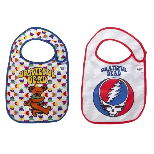 daphyls Grateful Dead Baby Bibs 2-Pack Extra Soft, Officially Licensed, Easy Side Closure, Large Size Fits Infant Toddler and Baby