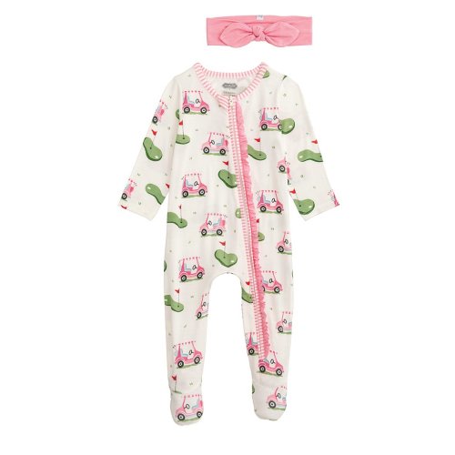 Mud Pie Baby Girls Long-Sleeve Golf-Theme-Printed Footed Coverall