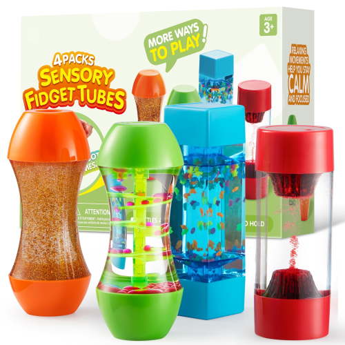 Joyfy Sensory Fidget Tubes 4-Pack Stress Relief Toys for Autism, Calming Sensory and Fine Motor Skills