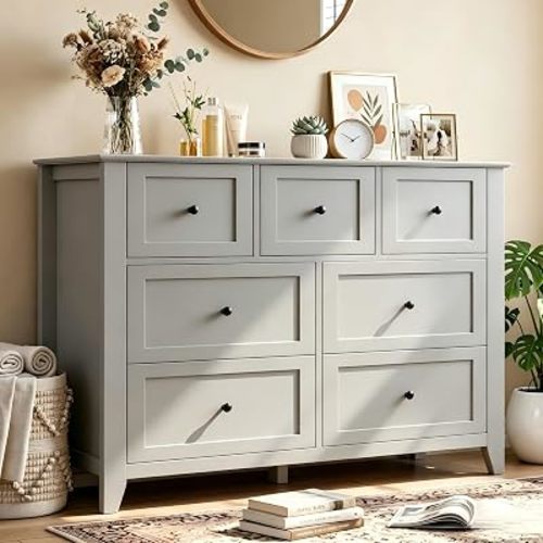 Garvee Grey 7-Drawer Dresser for Bedroom, 54" Entryway Storage Organizer