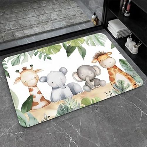 Diatomaceous Earth Bath Mat,Baby Jungle Animals Non-Slip Volume Super Absorbent Fast Drying Eco-Friendly Easy to Clean for Bathroom Kitchen Door mat 16×24Inch (40 * 60cm)