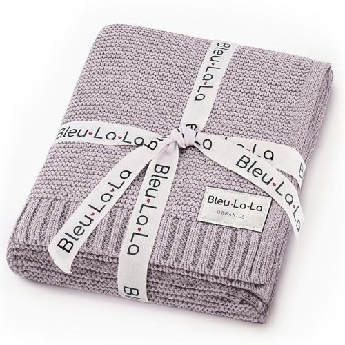 Bleu La La Heritage Knit Organic Swaddle Blanket for Girls - 100% Soft Luxury Cotton Knit Receving Swaddler - Warm Cozy Swaddling Blanket for Newborns Infants & Toddler (0-2Yrs - Dreamy Lilac)