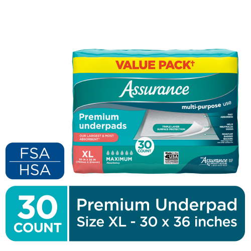 Assurance Unisex Premium Underpad for Adults, XL , Maximum Absorbency (30 Count) HSA/FSA Eligible