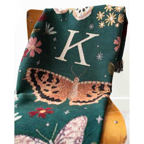Butterfly Gift Blanket: Personalized Initial Woven Throw, Baby Shower Nursery, Boho Teen Monogram, Custom Letter, Cottagecore Whimsical Cozy