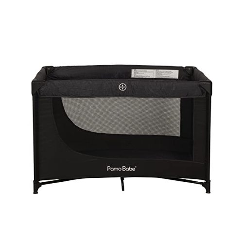 Pamo Babe Portable Crib Baby Playpen with Mattress and Carry Bag (Black)…