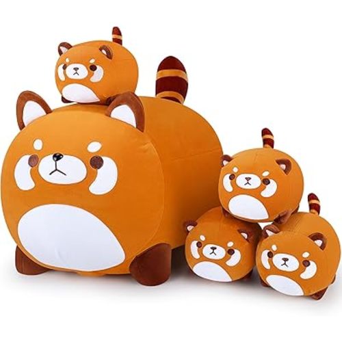 5 PCS Red Panda Plush Toys-Red Panda Plush Stuffed Animal Family, Cute Mommy with 4 Baby Plushies for Kids, Kawaii Stuffed Animals Pillow Anime Plush Toy Birthday Gifts for Kids Boys Girls