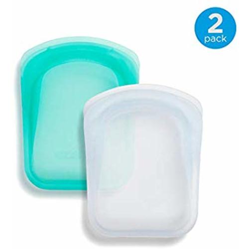 Stasher 100% Silicone Reusable Bags, Pocket Storage Size, 4.5-inch (4-ounce), Set of 2, Clear + Aqua