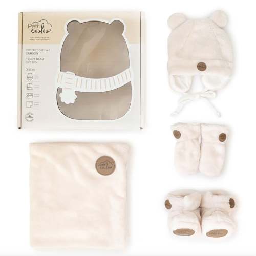 Coffret cadeau Ourson pour bébé (4 accessoires) - Crème 0-6m