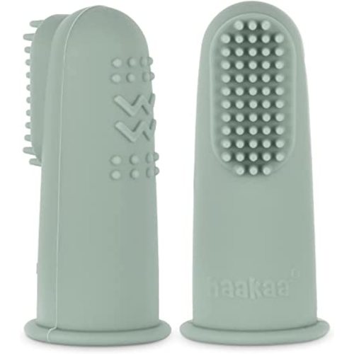 haakaa Baby Toothbrush, Soft Food Grade Silicone Baby Teether Finger Tooth Brush for Toddler, Baby First Toothbrush Infant Teething Toys Training Toothbrush, 0 Months+,2 Pack, Pea Green