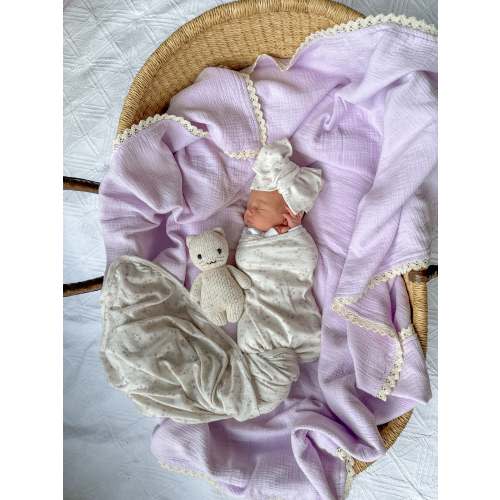 Muslin Crinkle Organic Lace Blanket | Pastel Lilac