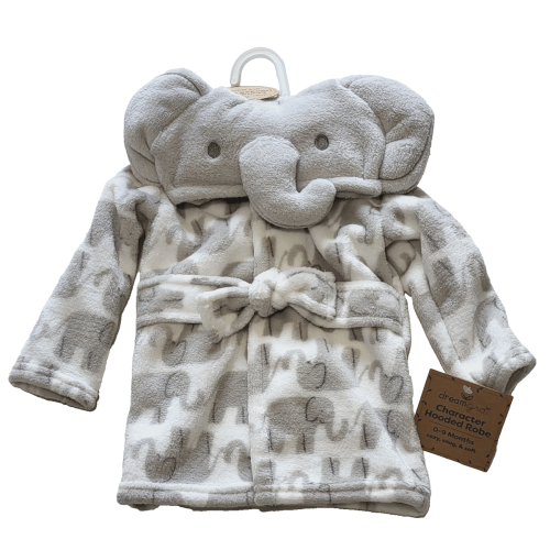 Dreamgro Elephant Baby Character Hooded Robe Gray 100% Polyester 0-9 Month NWT