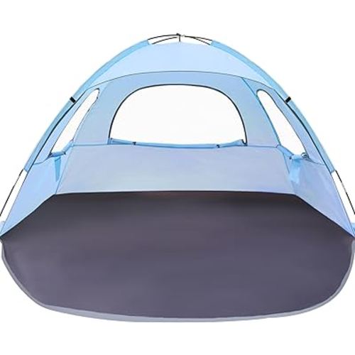 WhiteFang Beach Tent Anti-UV Portable Sun Shade Shelter for 3/4/6/8 Person, Extendable Floor with 3 Ventilating Mesh Windows Plus Carrying Bag, Stakes and Guy Lines