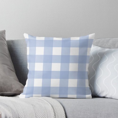 Sky blue and white gingham check Pillow