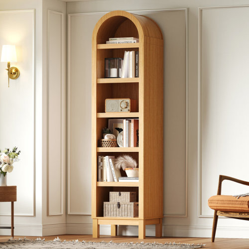 East Urban Home 6-Tier Arched Storage Bookcase with 2 Adjustable Shelves, Wood Bookshelf Open Display Shelves for Living Room, Entryway, Bedroom, Assembly Require & Reviews | Wayfair