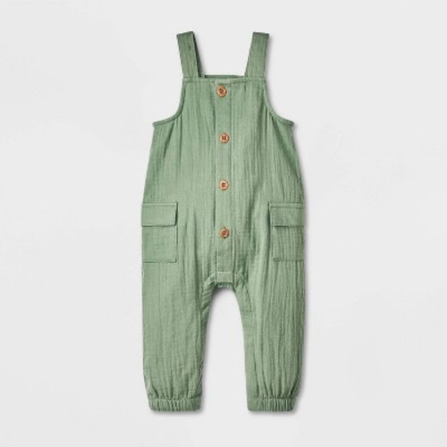Baby Boys' Cargo Dungaree Romper - Cat & Jack™ Green 0-3M: Cotton, Snap Closure, Sleeveless, Below Knee