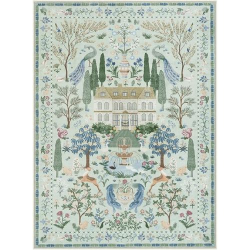 LIVEBOX Area Rug 6x9 Rug for Living Room, Machine Washable Rug for Bedroom, Large Floral Dining Room Rugs Non-Slip Low Pile Farmhouse Carpet for Living Room, Nursery Room, Playroom, Green