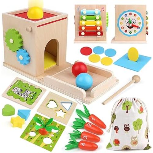 8-in-1 Baby Game Gift Toys - Carrot Harvest, Puzzle, Musical Pounding for Boys Girls 3 4 5 Years Old, Shape Sorter Object Permanent Box, Coin Box - Montessori box Play kit for Toddlers