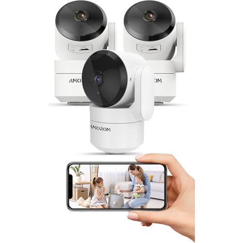 3 Packs Indoor Camera for Home, 2MP WiFi Security Camera for Baby Room/Apartment 360 Degree Monitor, Night Vision, 2 Way Audio,AI Detection,Memory Card/Cloud Storage,Google Home/Alexa Support