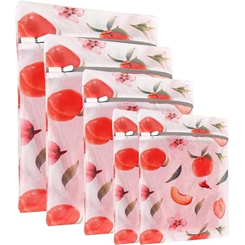 5Pcs Durable Mesh Laundry Bag, Durable Laundry Bags with Premium Zipper (5PCS Peach)