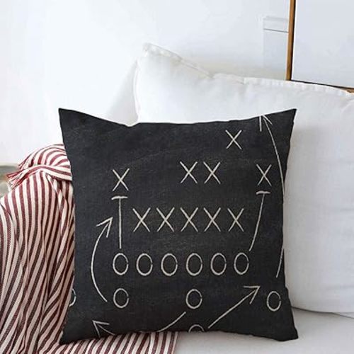 Decorative Linen Throw Pillow Covers Moving American Football Tactics Sports Recreation Determination Chalk Diagram Strategy Blackboard Drawing 20" x 20" Square Cushion Case for Home Decor
