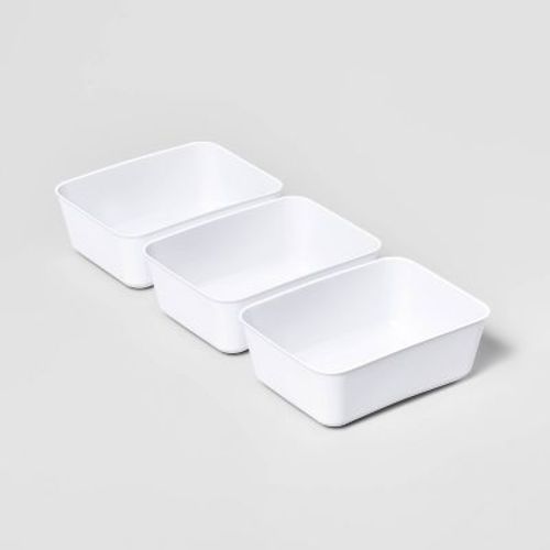 3pk Medium Storage Trays White - Brightroom™: Drawer Organizer Bins, Portable Ldpe, Universal Storage