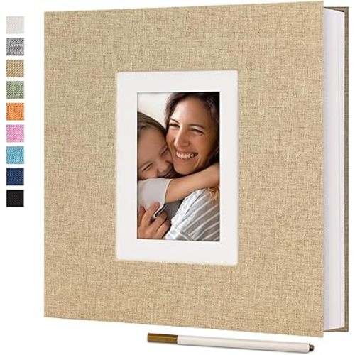 Vienrose Photo Album Self Adhesive for 2x3 4x6 5x7 8x10 Pictures DIY Scrapbook 60 Blank Pages Linen Cover Memory Book for Wedding, Baby Growth, Travel, Khaki